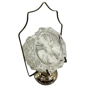 Vintage REIMS Pressed Glass Coaster Set w/ Silver Plate Holder Starburst Pattern